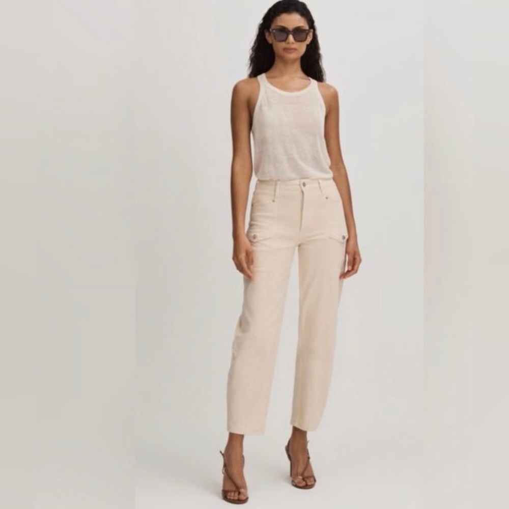 NWT PAIGE Alexis Barrel Cargo Jeans Beige High-Waisted Trousers